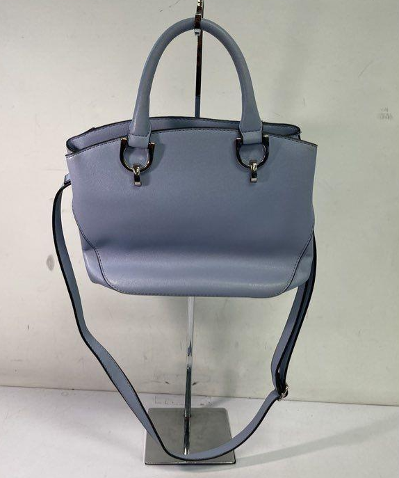 London Fog Light Blue Full Grain Leather Satchel | Top Handle Crossbody Designer Handbag