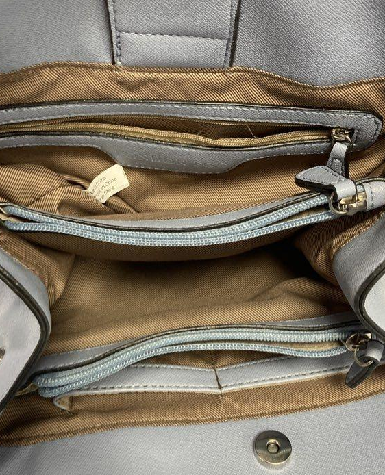 London Fog light blue full grain leather satchel with top handles, view 3