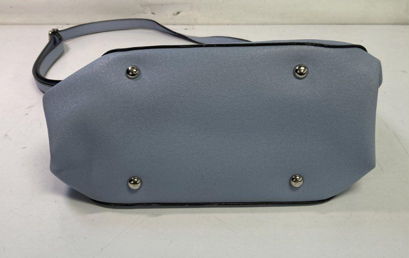 London Fog light blue full grain leather satchel with top handles, view 4