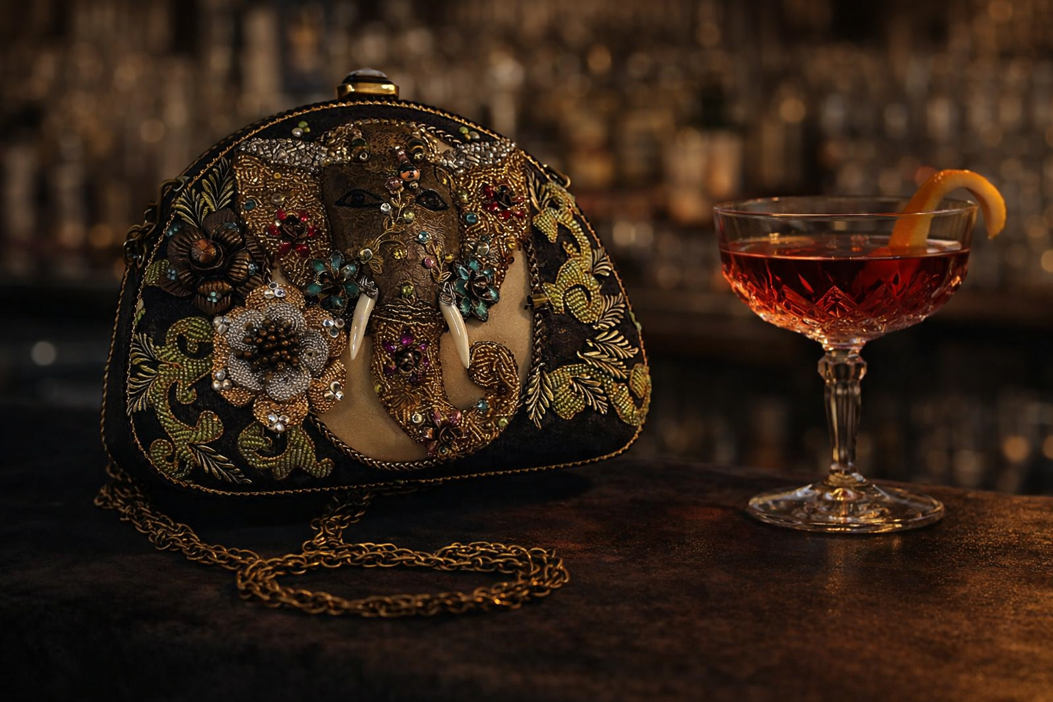 Mary Frances Embellished Elephant Motif Clutch (Retired Style)