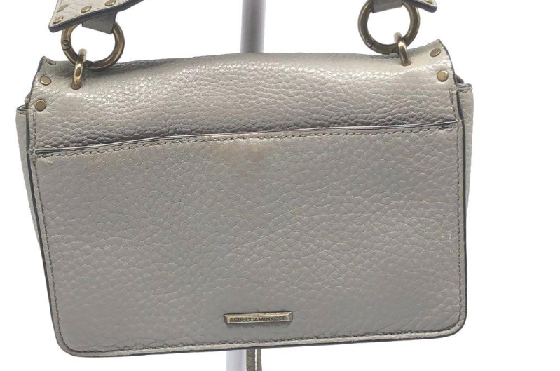 Rebecca Minkoff Taupe Pebbled Leather Crossbody Bag With Studded Strap and Flap