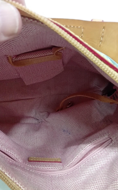 Dooney and Bourke mint green DB monogram canvas pochette with tan leather trim, view 4