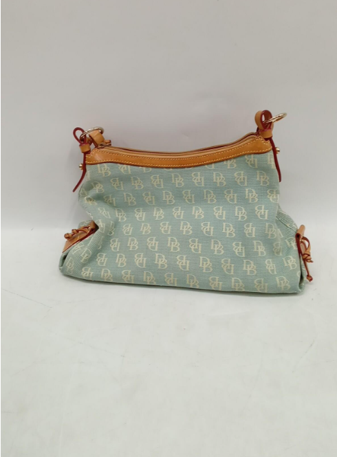 Dooney & Bourke Monogram Canvas Pochette Shoulder Bag | Mint Green Signature DB Purse with Leather Trim