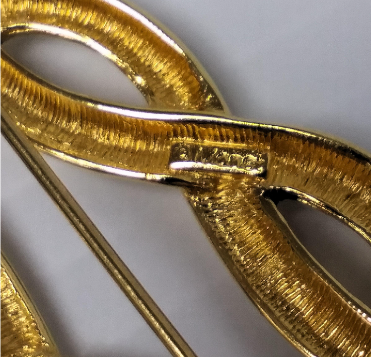 Signed Monet gold-tone interlocking knot bar brooch, view 4