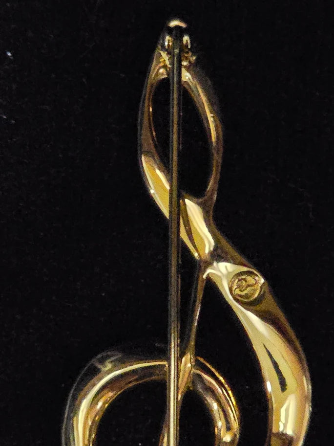 Swarovski Crystal Treble Clef Brooch – Gold Tone, Signed, Musical Motif