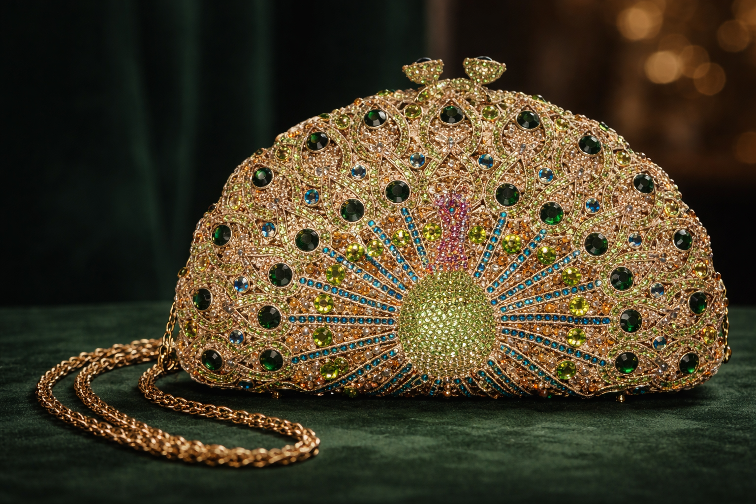 Peacock Rhinestone Evening Clutch with Crystal Embellishment