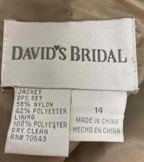 David’s Bridal Two-Piece Dress & Jacket Set — Champagne Gold, Women’s Size 14