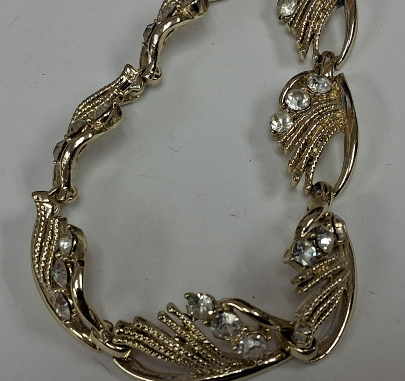 Vintage Gold-Tone Necklace with Rhinestone Accents | Elegant Mid-Century Design