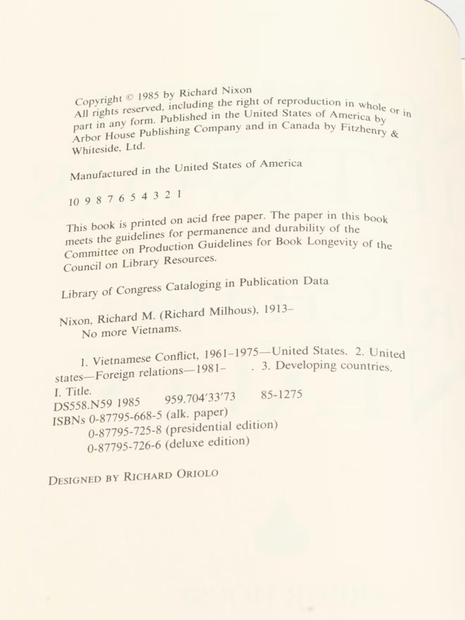 The Memoirs of Richard Nixon and No More Vietnams by Richard Nixon Signed by Richard Nixon 1978 1985 Limited Edition Set with Slipcase (Fixes)