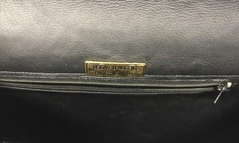 Oscar D'Argent Paris Black Croc Embossed Envelope Clutch | Vintage Gold Chain Shoulder Bag
