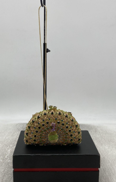 Peacock Rhinestone Evening Clutch with Crystal Embellishment
