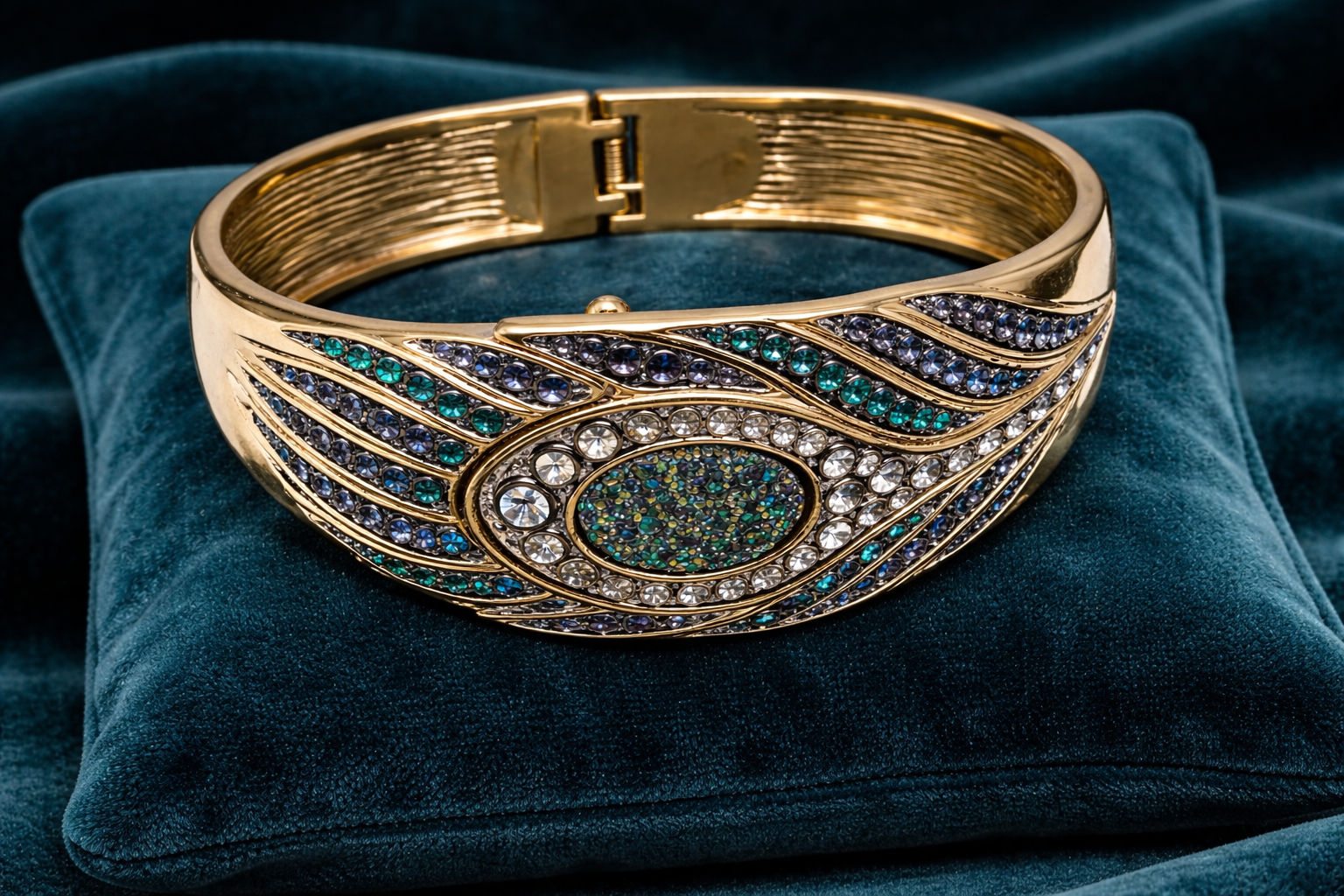 V. W. Beverly Hills Peacock Crystal Cuff Watch Bracelet