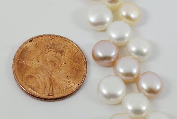 Multi-strand pink and white button pearl cluster necklace, view 4