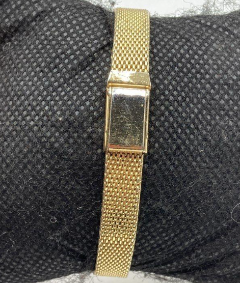 Vintage Pilgrim Gold-Tone Mesh Bracelet Watch with Rhinestone Accent