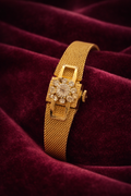 Vintage Pilgrim Gold-Tone Mesh Bracelet Watch with Rhinestone Accent