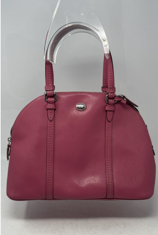 Coach Pink Saffiano Leather Dome Satchel Handbag w/ Silver Hardware