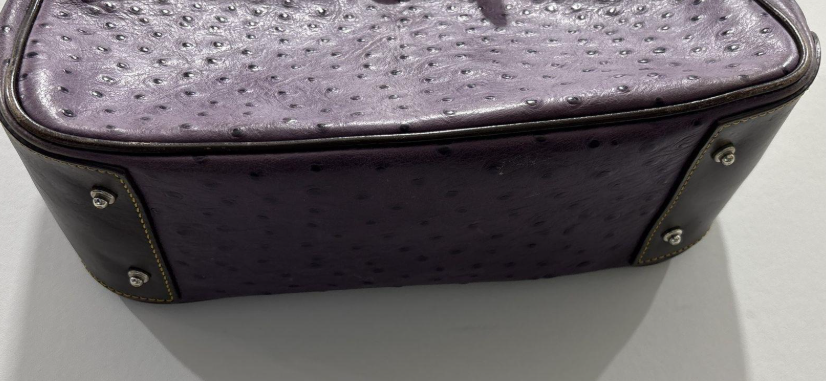Dooney and Bourke Purple Ostrich-Embossed Leather Satchel | Vintage Top Handle Bag
