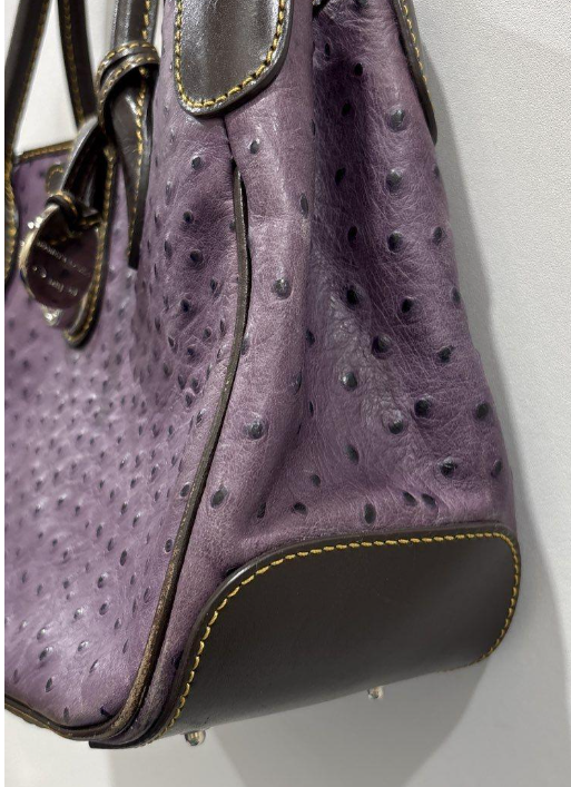 Dooney and Bourke Purple Ostrich-Embossed Leather Satchel | Vintage Top Handle Bag