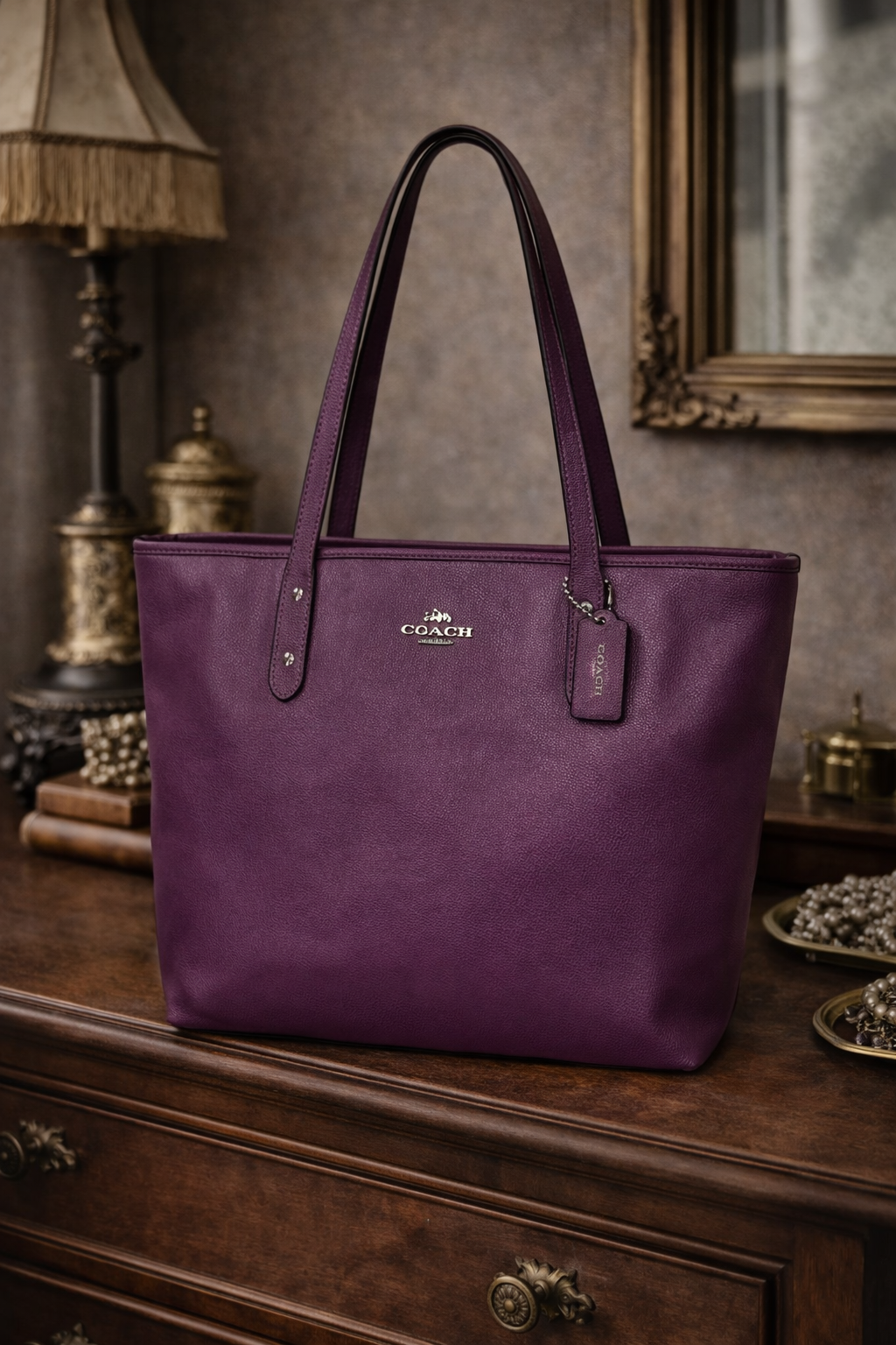 Coach Pink Saffiano Leather Dome Satchel Handbag w/ Silver Hardware & Acrylic Handles