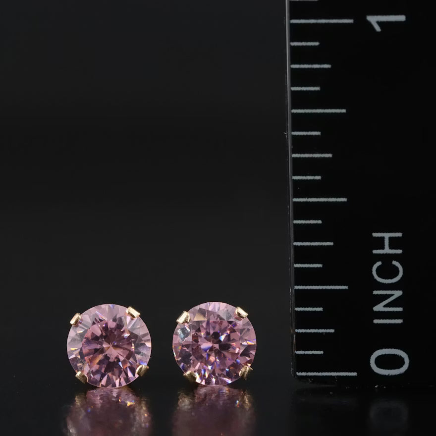 14K Gold Pink-Lavender CZ Stud Earrings | 6mm Round Faceted | Classic Gold Studs