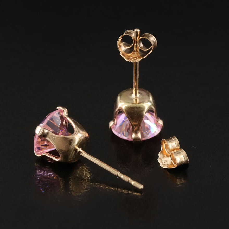 14K Gold Pink-Lavender CZ Stud Earrings | 6mm Round Faceted | Classic Gold Studs