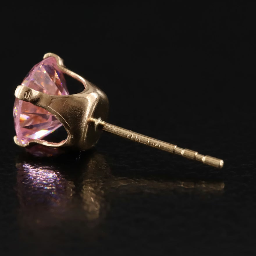 14K Gold Pink-Lavender CZ Stud Earrings | 6mm Round Faceted | Classic Gold Studs
