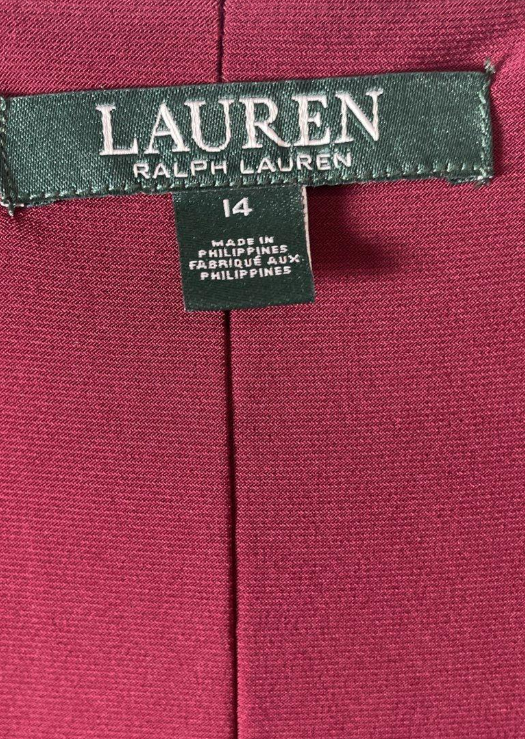 Lauren Ralph Lauren Burgundy Draped V-Neck Maxi Dress Size 14 | Formal Evening Dress with Brooch Detail