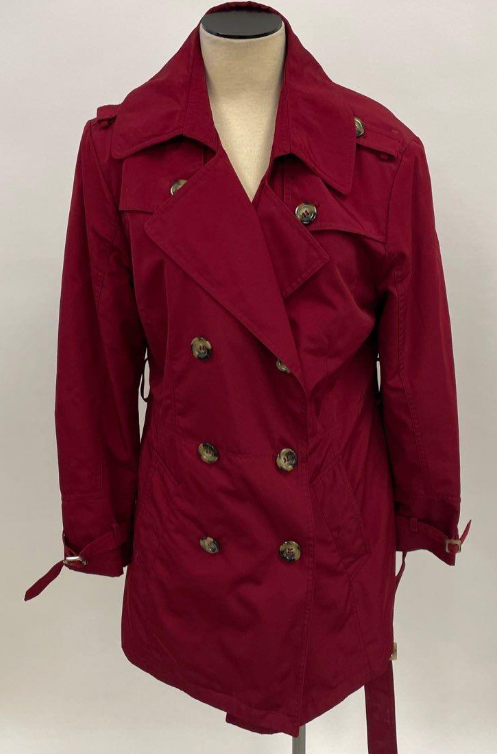 London Fog Dark Red Double-Breasted Trench Coat Size L | Belted Raincoat