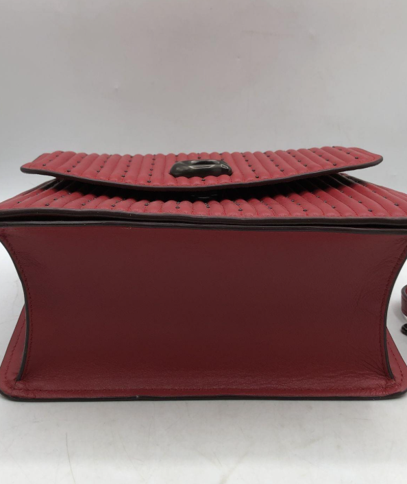 Coach red quilted leather top handle bag with rivet accents and turn-lock, view 7