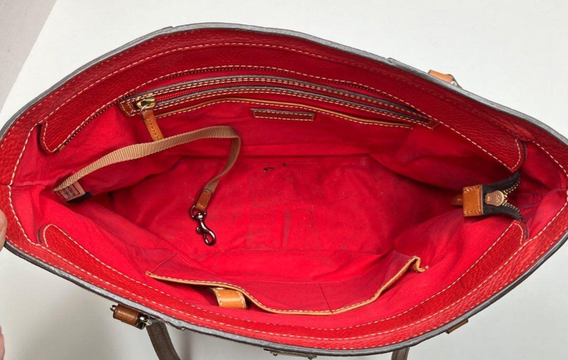 Dooney & Bourke Pebbled Leather Lexington Shopper Tote Red Shoulder Bag