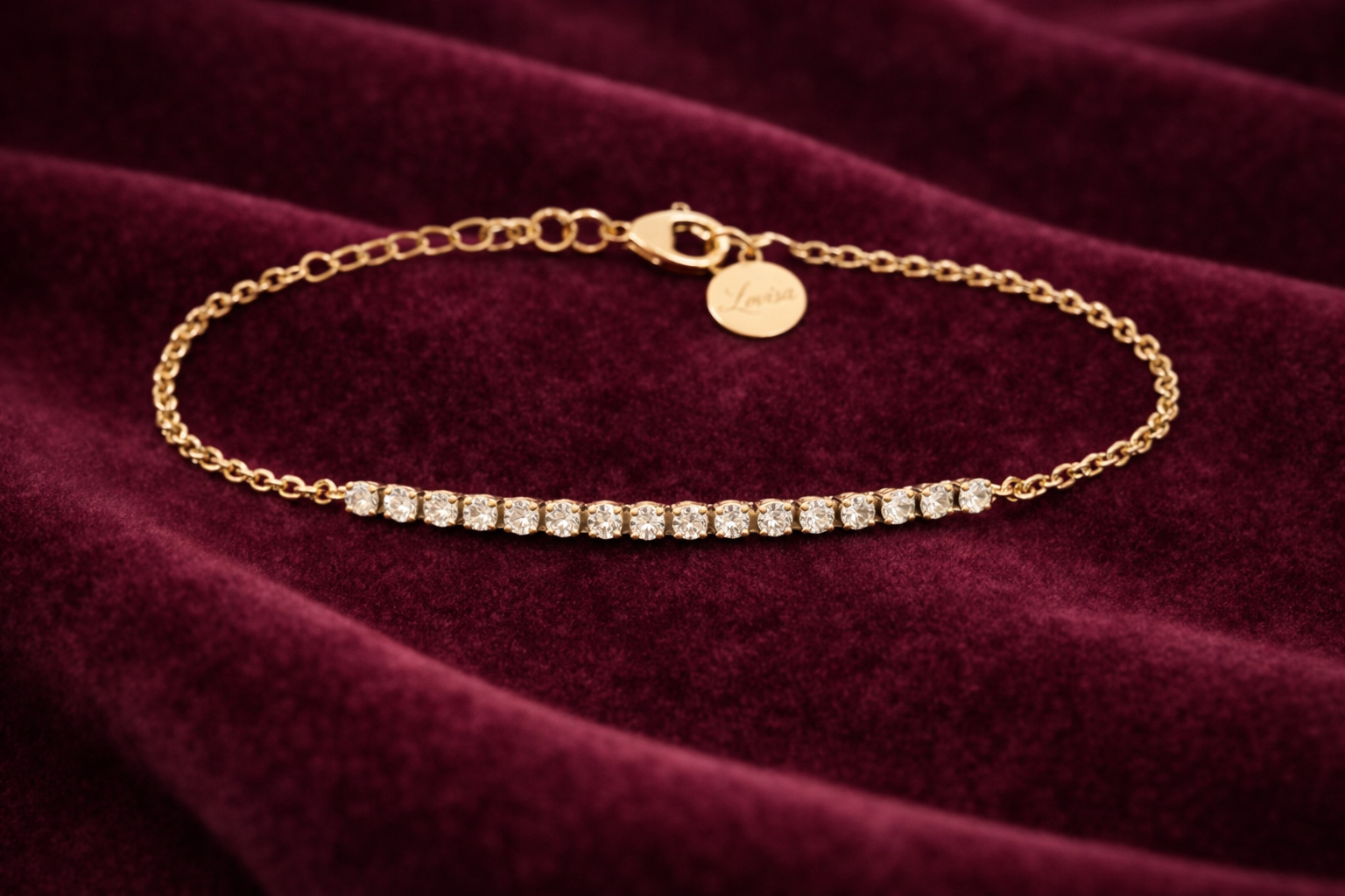 Signed Lovisa Gold-Tone Rhinestone Chain Bracelet – 7"