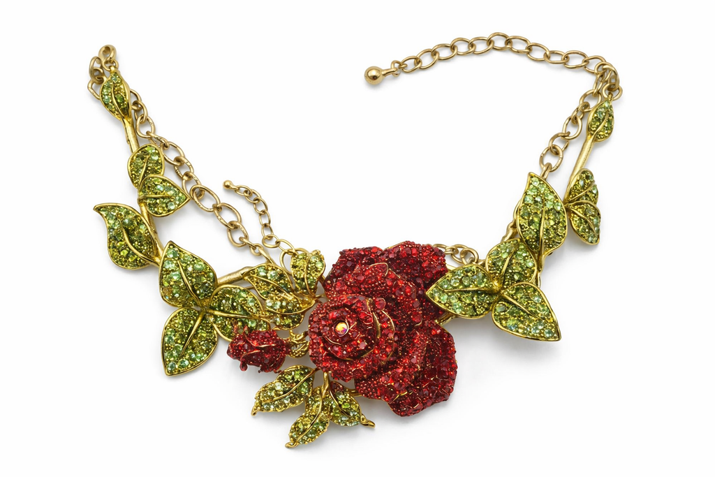 Rose Rhinestone Necklace and Bracelet Set