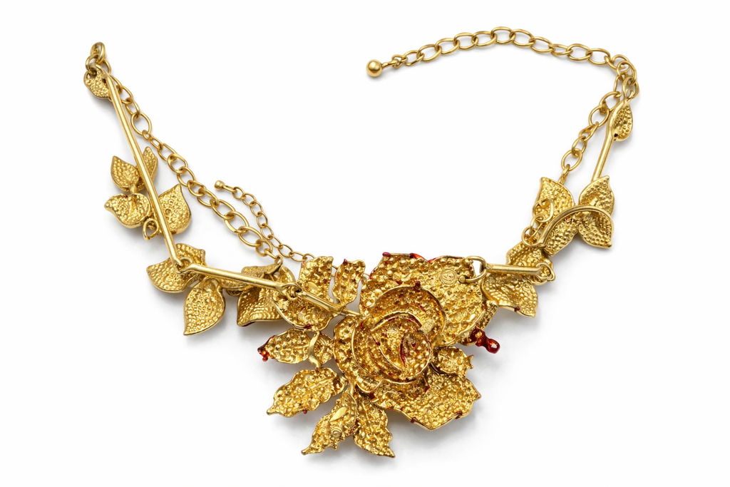 Rose Rhinestone Necklace and Bracelet Set