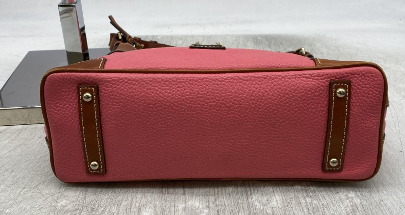 Dooney and Bourke Salmon Pink Pebble Leather Hobo Bag with Tan Trim | Classic Shoulder Purse