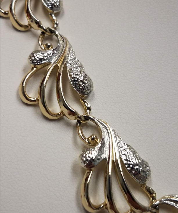 Signed Sarah Coventry Gold & Silver Tone Rhinestone Swirl Necklace | Vintage Statement Jewelry