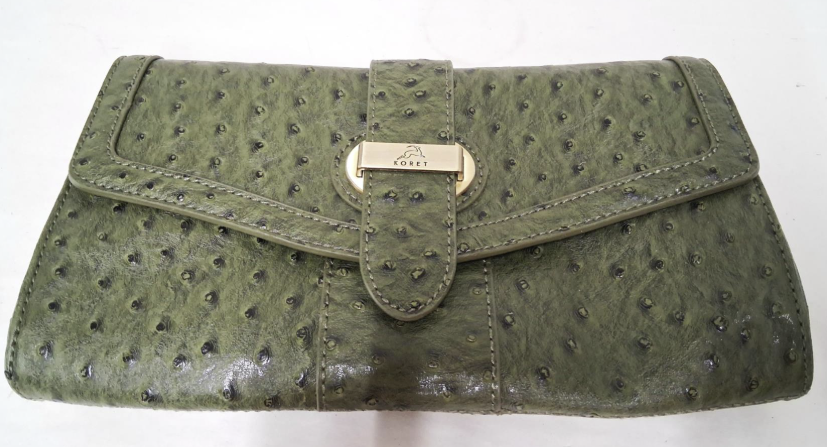 Koret olive green ostrich-embossed envelope wristlet clutch, view 2