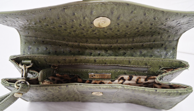 Koret olive green ostrich-embossed envelope wristlet clutch, view 4