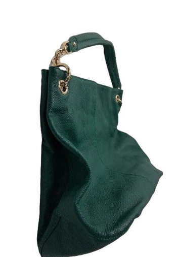 Green slouchy shoulder bag with zip top, view 5