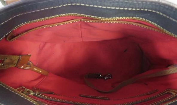 Dooney & Bourke Slate Blue Pebbled Leather Tote Bag British Tan Strap Shoulder Purse