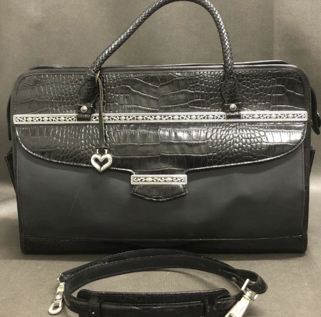 Brighton Black Croc Embossed Leather Briefcase Laptop Bag & Organizer Crossbody Set