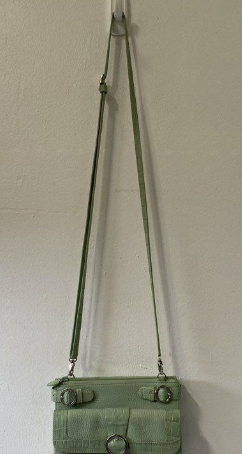 Brighton mint green croc-embossed leather organizer crossbody with floral lining, view 6