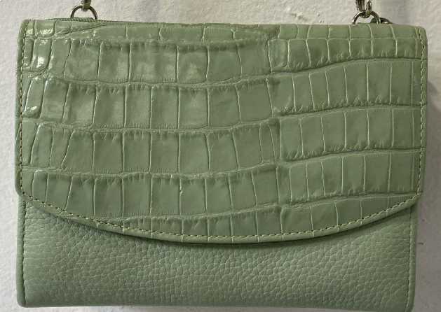Brighton Mint Green Croc Embossed Leather Mini Organizer Crossbody Bag Y2K Belted