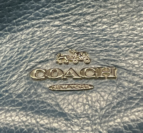 Coach slate blue pebbled leather satchel with turn-lock and crossbody strap, view 3