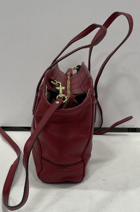 Coach Red Leather Satchel with Top Handles and Crossbody Strap