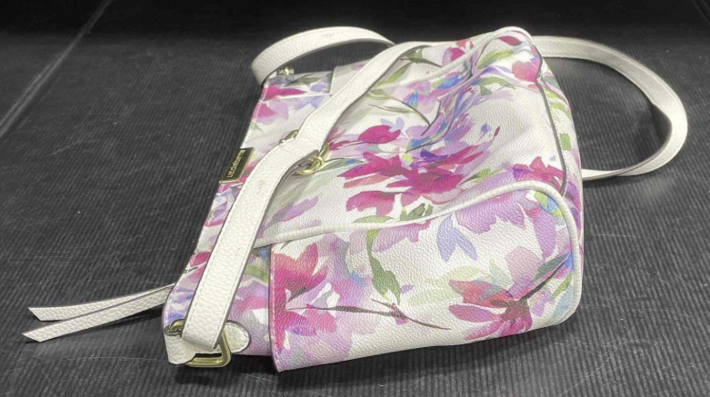 Liz Clairborne White Floral Crossbody Bag with Pink and Lavender Botanical Print
