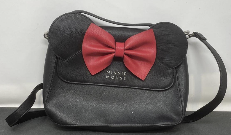 Loungefly Disney Minnie Mouse black crossbody bag with ears and red bow, view 4