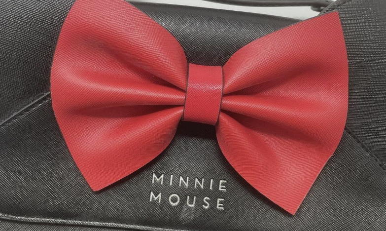 Loungefly Disney Minnie Mouse black crossbody bag with ears and red bow, view 3