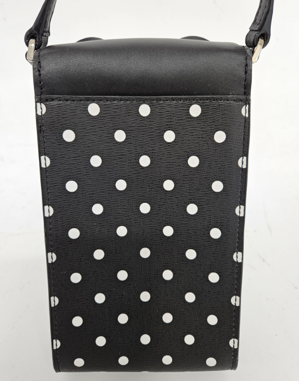Black and white polka dot crossbody bag with Minnie Mouse ears and red bow, view 6