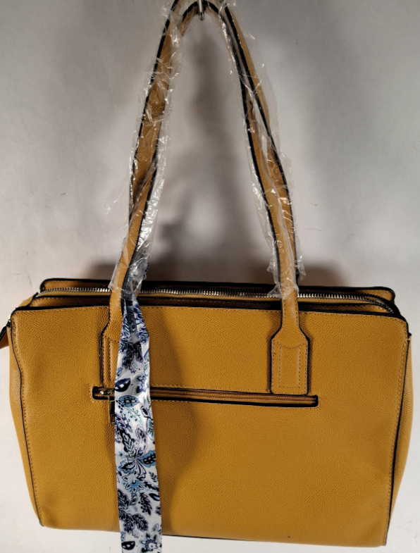London Fog Golden Yellow Structured Satchel Tote with Scarf Accent