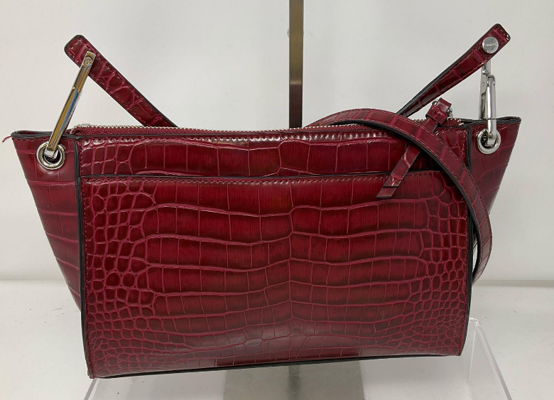 Calvin Klein burgundy croc embossed faux leather crossbody satchel, view 3